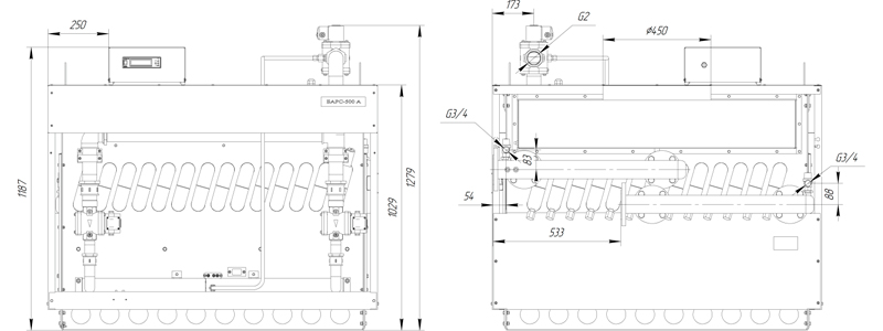 Схема котла «Барс» с модуляцией мощности и сниженным гидравлическим сопротивлением